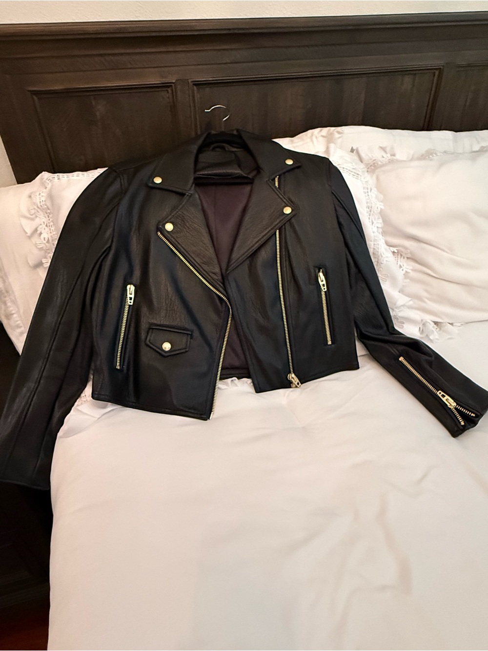 Blank NYC Black Faux Leather Cropped Moto Jacket with Gold Hardware